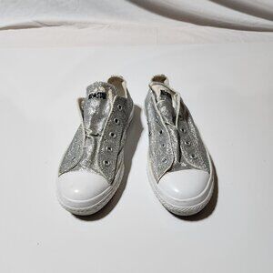 Girls' Converse Silver Glitter Slip-On Sneakers – Size 1.5